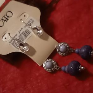 Cato earrings clear crystals and blue beaded drop or dangling.